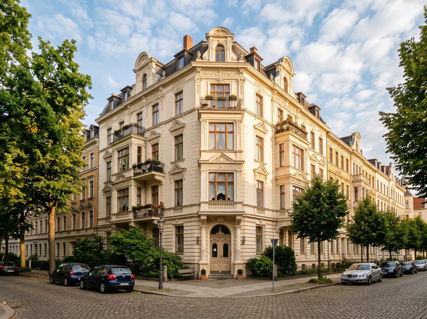 Gründerzeit-Wohnhaus in warmem Licht