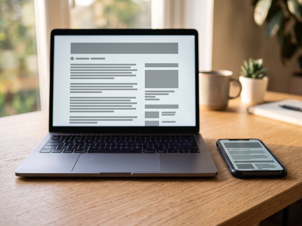 Laptop und Smartphone mit Artikel-Layout