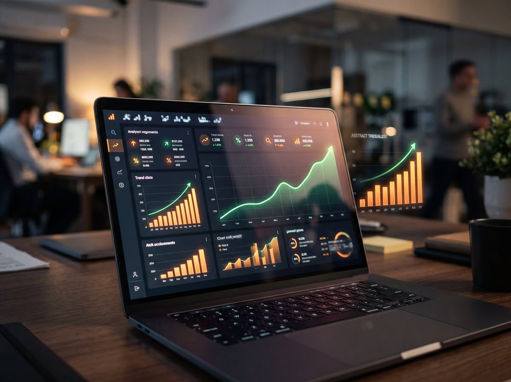 SEO-Ranking-Dashboard mit ansteigendem Trend